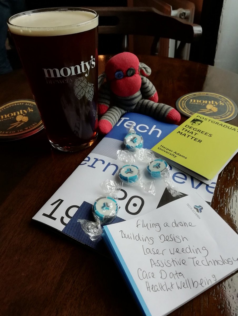 KarenLittleford's tweet photo. Reflecting on @TechSevern #TechSevern over a pint of Welsh ale. In summary - flying drones, assistive technology, new building design, care data, health and wellbeing, use of social media to promote businesses and stories. Mr. Stripey had a great day #MrStripey https://t.co/coCNWIAoqx