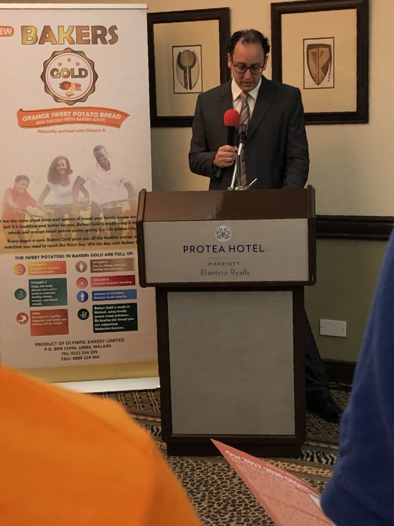 Excited to be at the launch of OFSP bread in #Blantyre - Adam Davies for <a href="/UnitedPurpose/">United Purpose</a> -When you are buy Baker’s Gold Sweet Potato bread, you are supporting 3000 Malawian farmers, the Malawi’s economy, and your own health. 👏👏👏