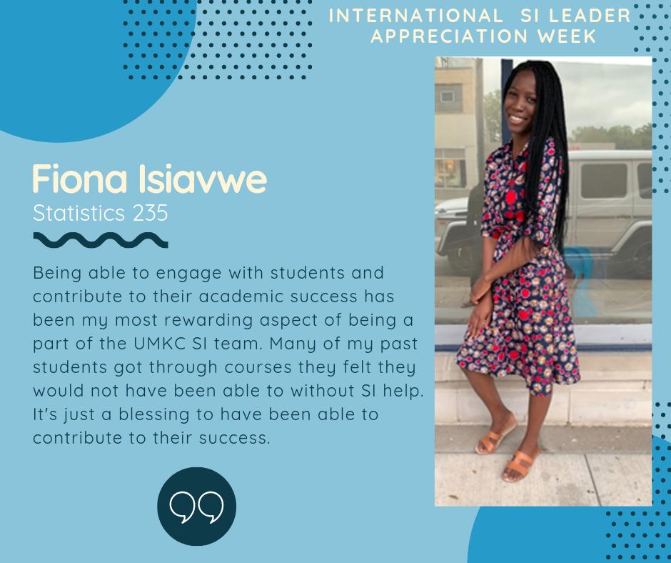 UMKC_ASM's tweet image. Meet Fiona: An awesome SI Leader and Peer Mentor! 

We are so lucky to have you on our team, Fiona. 

#SILappreciationweek #SupplementalInstruction #UMKC