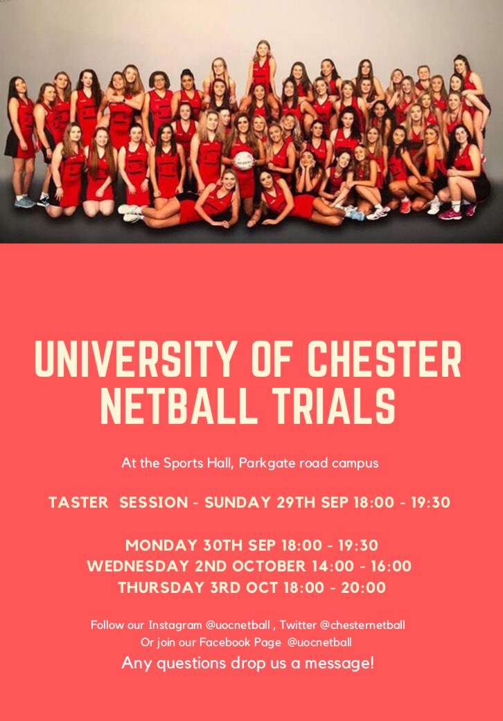 chesternetball's tweet photo. ⚫️🔴TRIAL DATES 🔴⚫️            Don’t forget to come see us at the Activities fair on Friday 27th! 🏃🏽‍♀️💪

If you are a fresher or not previously played with us then please come to ALL trials as this will greatly improve your chances! https://t.co/nnT79BNtmw
