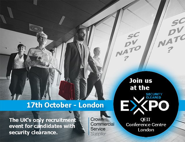 LAInternational's tweet photo. If you have been cleared to DV, SC, CTC or NATO level or are willing to undergo the National Security Vetting procedure then the Security Cleared &amp; Cyber EXPO is the event for you.  https://t.co/GUtbIpWjAp https://t.co/ZXHugx4eUx
