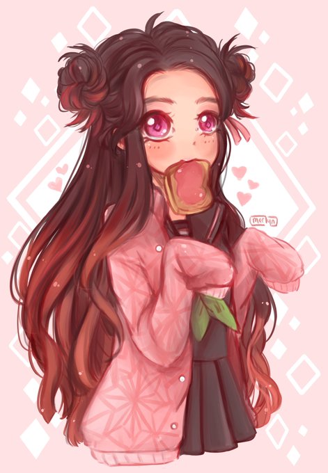 Merleeeen🍏さんがTwitterに投稿した竈門禰豆子(鬼滅の刃)のイラスト。