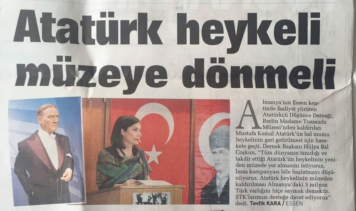 ADD ESSEN'den çağrı, Almanyada yaşayan tüm STK ve Atatürkçülere kampanyaya destek vermeleri için çağrıda bulunuyoruz. Atatürk Balmumu Heykelini tekrar Madam Tussaud Berlinde sergilenmesi için çalışmalara başladık.