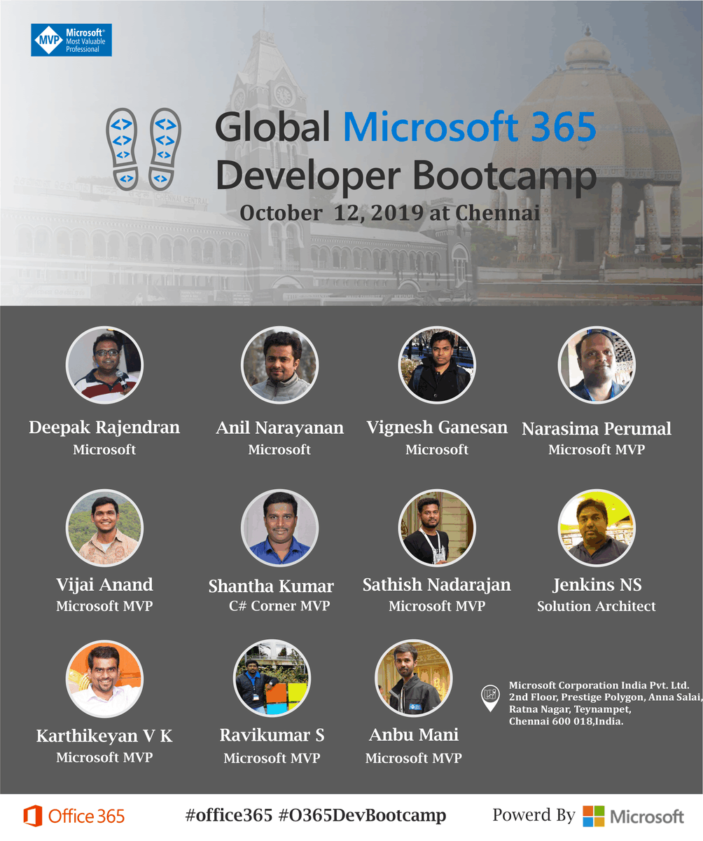 Anbu_Mani27's tweet photo. Hlo Techies...We are back with hot event on “Global M365 Developer Bootcamp 2019” on Oct 12th, 2019 at Namma Chennai.
Register Here: https://t.co/0EsNF50cCy
#IndiaMVP #mvpbuzz #office365 #O365DevBootCamp #XMonkeys360 @Office365 @OfficeDev @IndiaMVP @MicrosoftTeams @XMonkeys360 https://t.co/Cub05PrAcA