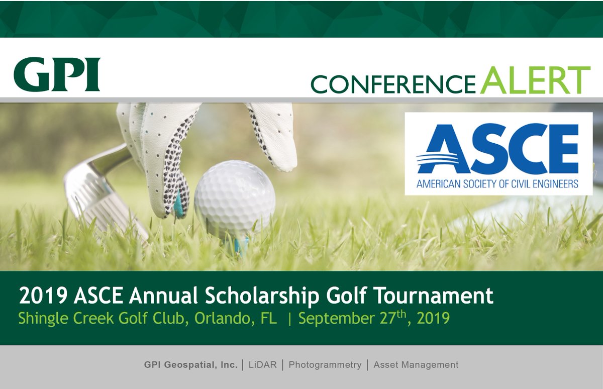 GPIGeospatial's tweet photo. GPI will be at the East Central Branch Annual ASCE Golf Tournament this Friday at Shingle Creek Golf Club in Orlando, Florida. The tournament benefits ASCE’s scholarship fund. See you there!
#GPIGeospatial #GPI1966 #ASCE https://t.co/G2NRK6RcXZ