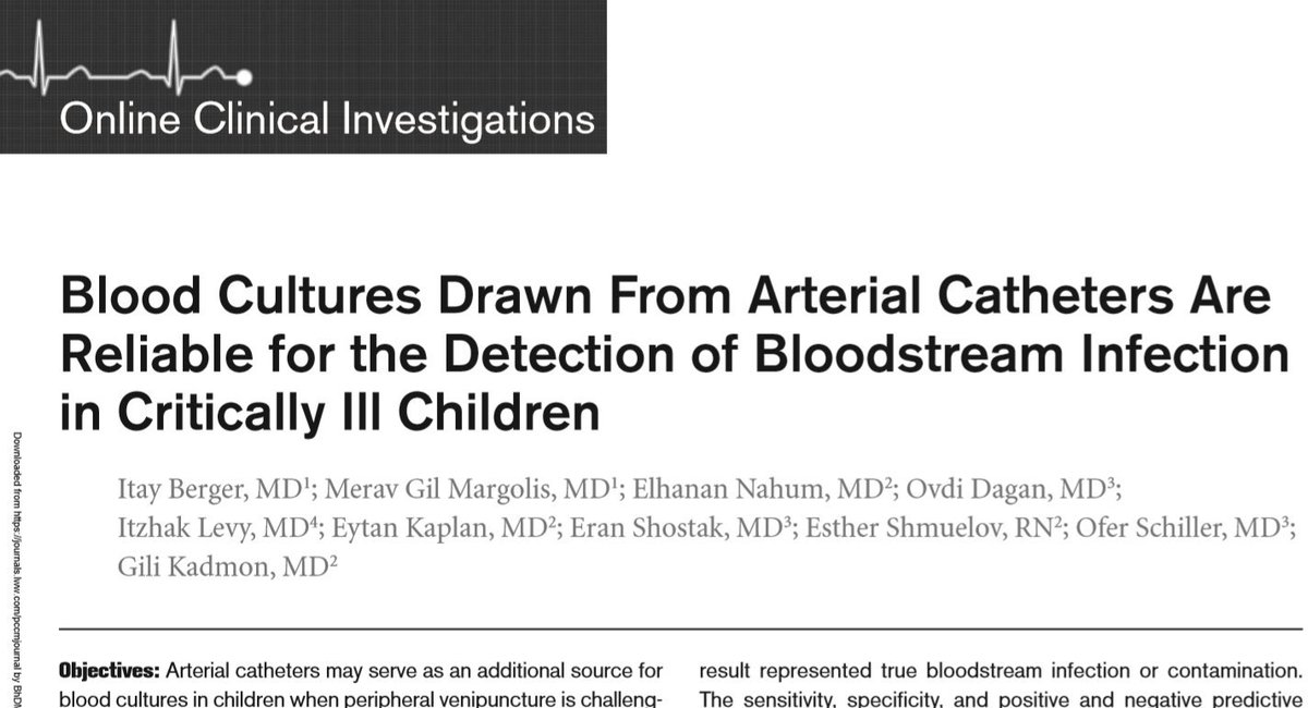 SapnaKmd's tweet image. #WhatWeAreLearning @JHPICUFellows #PedsICU Sentinel Article Review (thread)

Article 1 presented by Hilary Schreiber:
Are arterial line blood cultures reliable for detecting blood stream infections? #clabsi #sepsis 

In @PedCritCareMed : journals.lww.com/pccmjournal/Fu…