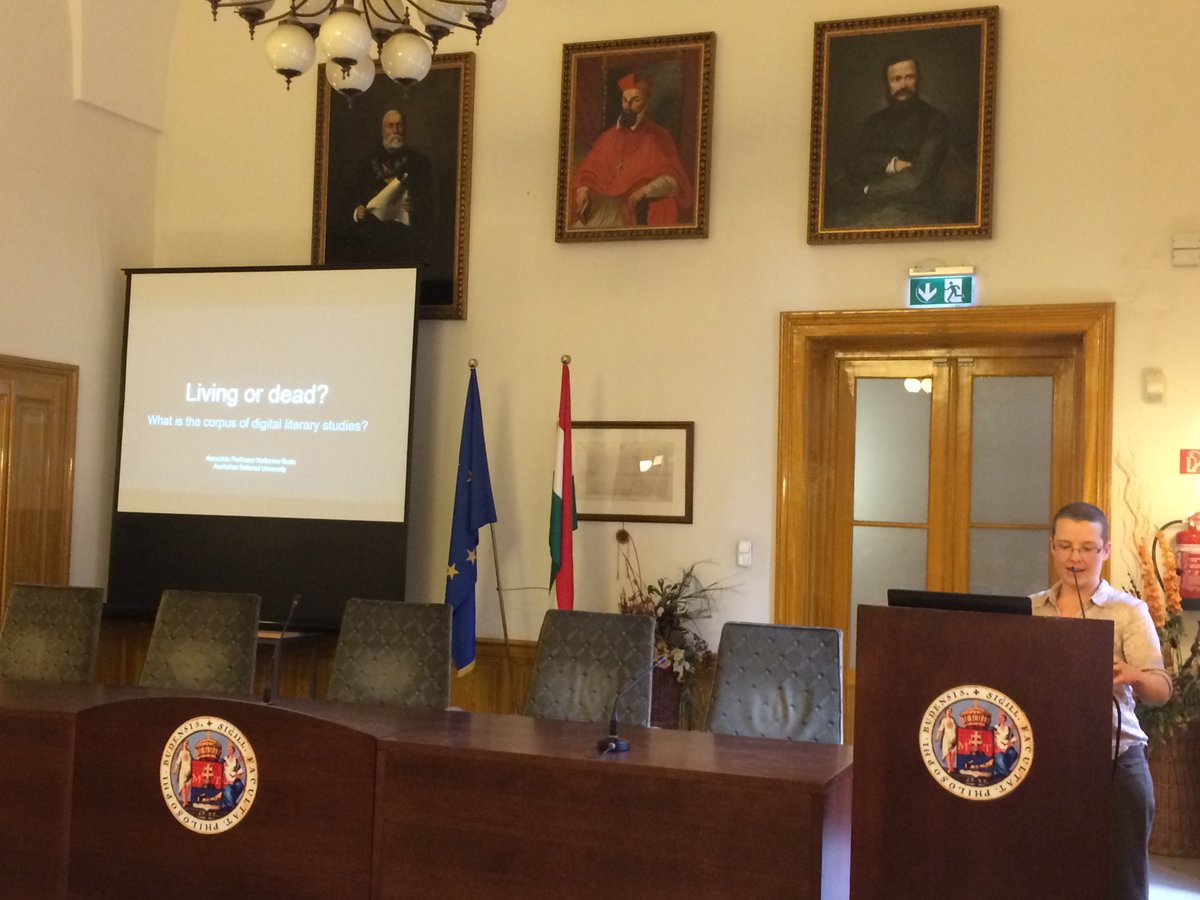 DistantReading's tweet image. Thanks to @KatherineBode for her stimulating lecture, "Living or dead? What is the corpus of digital literary studies?" which concluded the second day of our Budapest Training School on #DistantReading (JT)