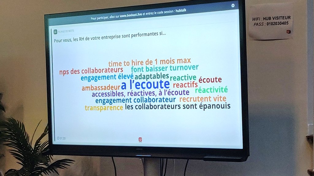 HUBInstitute's tweet photo. A la question « Pour vous, les RH de votre entreprise sont performantes si… » posée par @SahedGYasmina, voici les objectifs qui reviennent le plus selon les participants du #HUBTALKRH ce soir. 
➡️ Consensus sur "être à l'écoute". https://t.co/GEDHitmae4