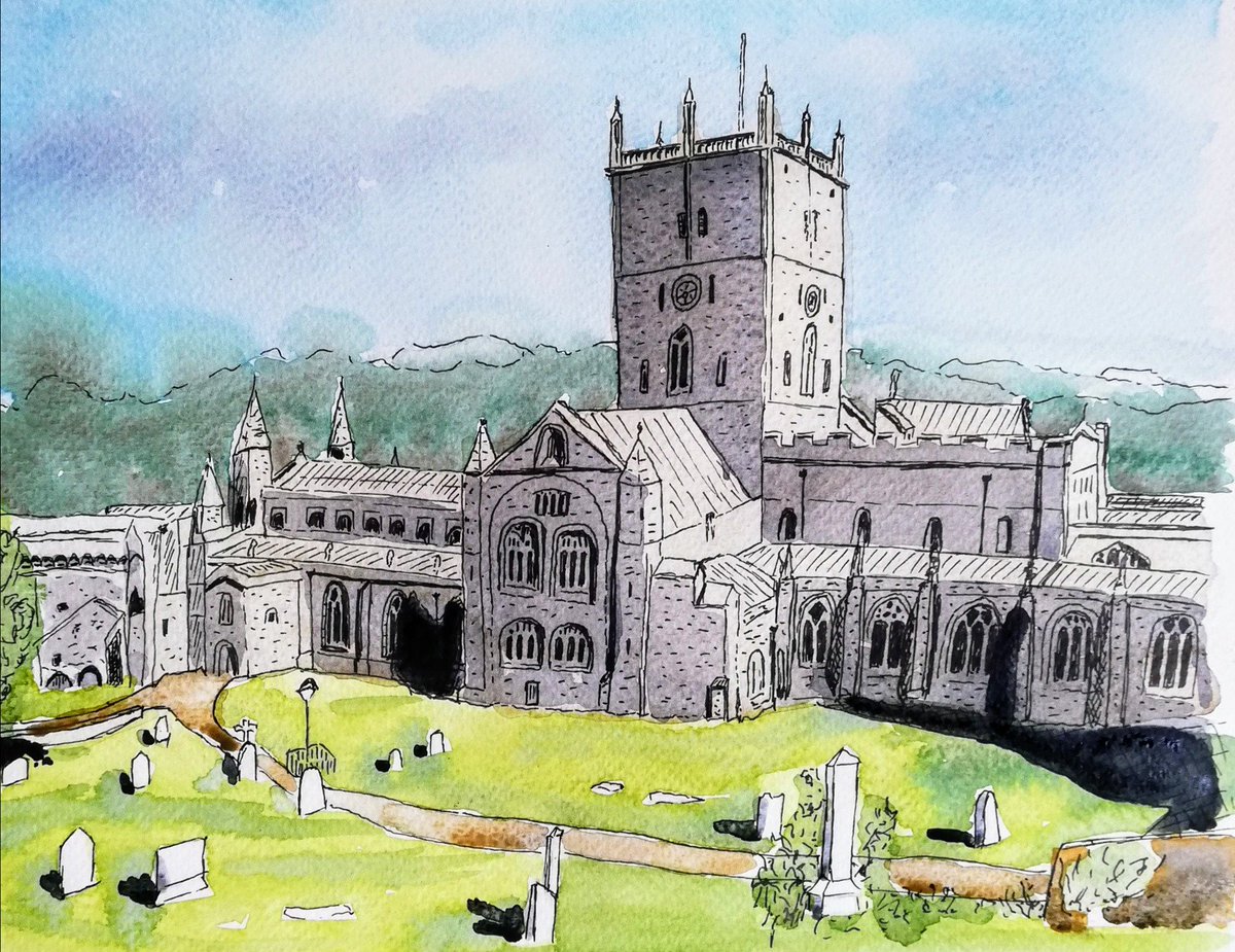 malbro2010's tweet photo. Pen and wash sketch of St David's cathedral, Pembrokeshire #watercolor #watercolour https://t.co/NI263xGInT