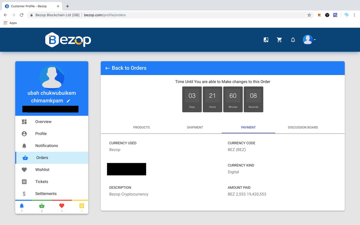 placed the first order on bezop today from a very stable platform (bezop.com). Fully Paid for using bezop! Personal information blurred out for obvious reasons. TBH we have come this FAR...  The journey is just beginning