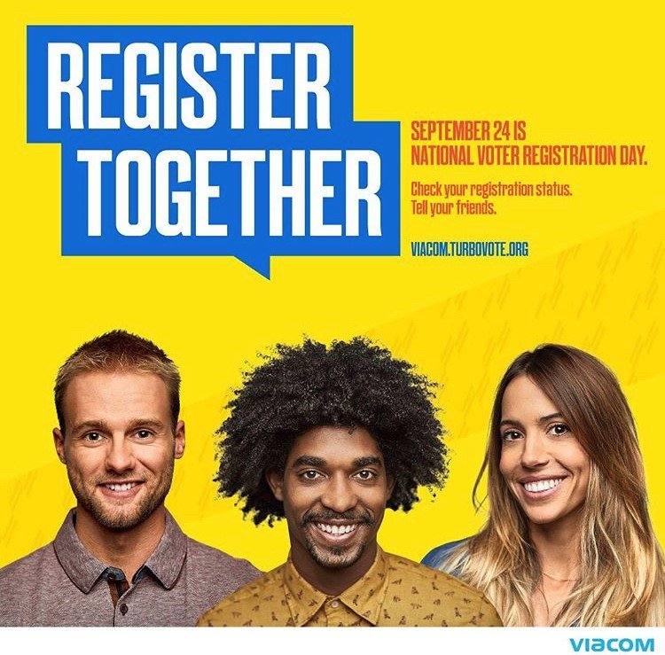 Our #NationalVoterRegistrationDay campaign kicks off TODAY! Join us as we encourage @viacom employees and audiences around the U.S. to register and check registration status. Get election reminders and register to vote here: viacom.turbovote.org/?r=twitter12019