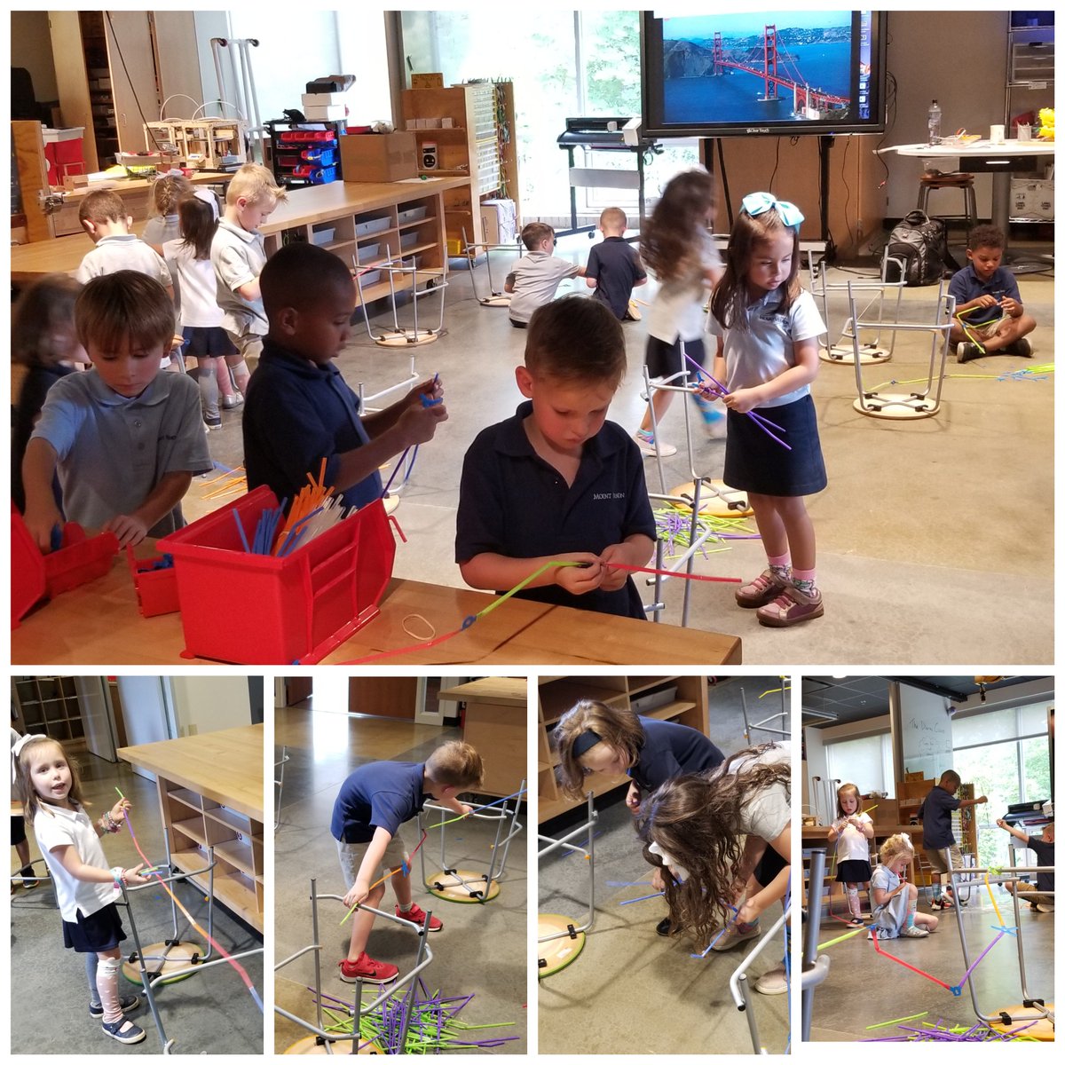 JimTiffinJr's tweet photo. Inspired by the @GGBridge in San Francisco, CA, these Atlanta, GA Kindergarteners at #MVPSchool try to build their own bridges using @strawbees. Part of an exercise in tinkering &amp; collaboration, these maker-centered learners are discovering what's possible! #MakerEd cc:@boadams1 https://t.co/L3qBbwSj5X