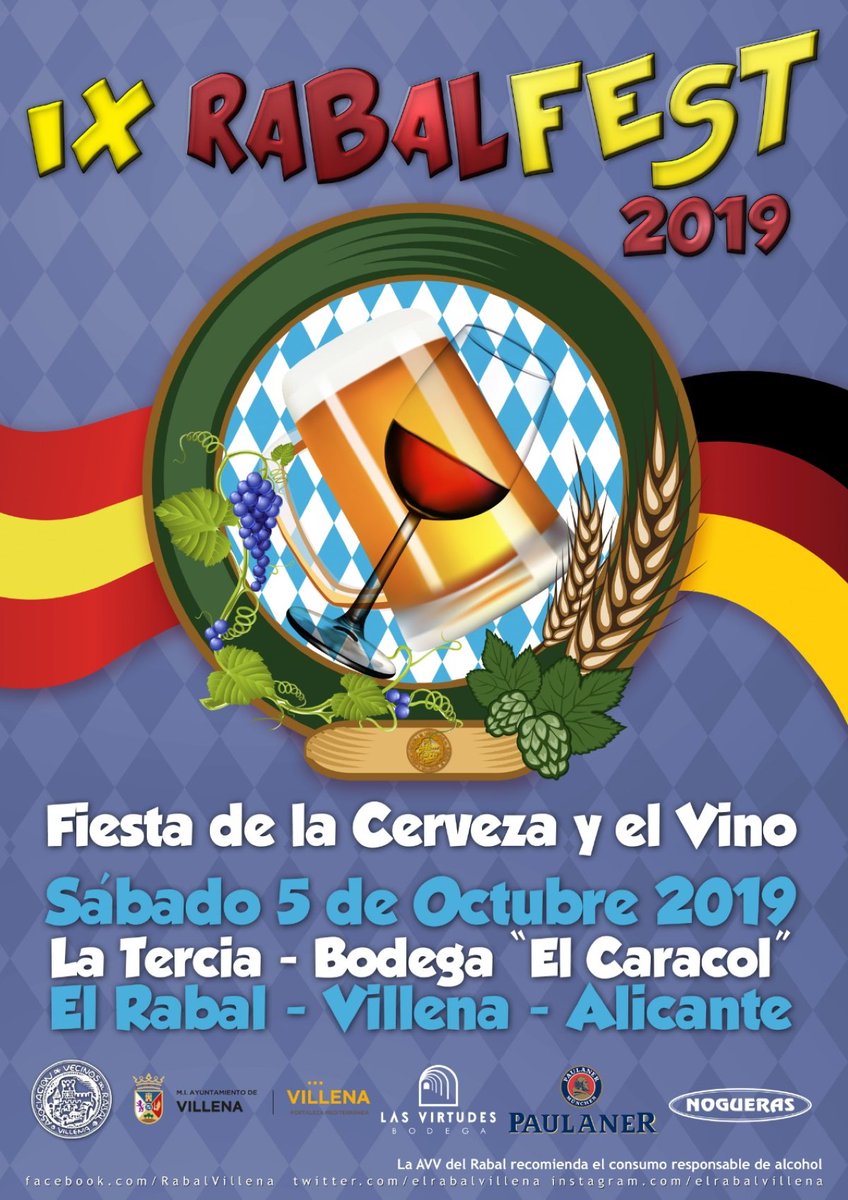 Toma buena nota de esta fecha, porque el próximo Sábado 5 de Octubre llega una nueva edición del Rabalfest, la Fiesta de la cerveza y el vino organizada por El Rabal Villena y Bodega El Caracol.
#Villena #Rabalfest #Turismo #Vino #Cerveza
turismovillena.com