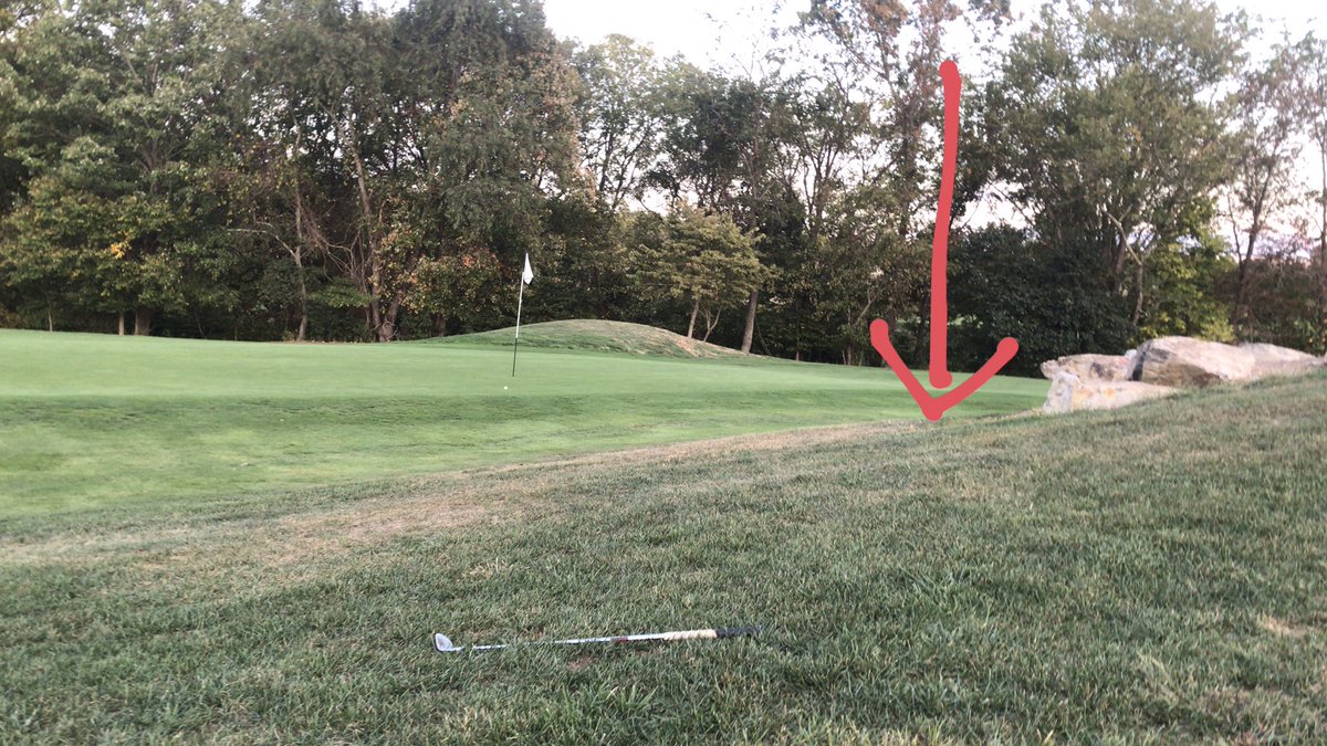 Robrandall55's tweet photo. It was very easy to land my chip below the arrow and have it release to the hole… if this was all rough I’d be taking double all day long #keepitbrown #hole8 #PBDye @Chris_turfgrass @jon_lesage https://t.co/sI8egAk1Bf