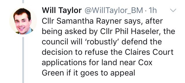 Delighted to see this reported from tonight’s full RBWM council meeting. With Cox Green residents, RBWM says No!