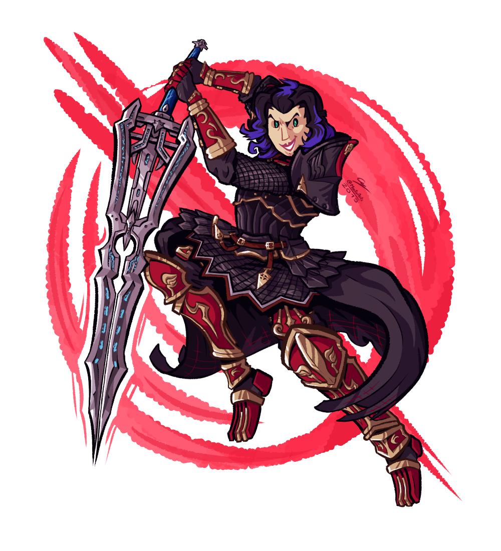 Y'all are probably starved out for art, so here's a commission I did a while ago for <a href="/wolfcau/">Balina‼</a>. Their FFXIV character, Aisedza!