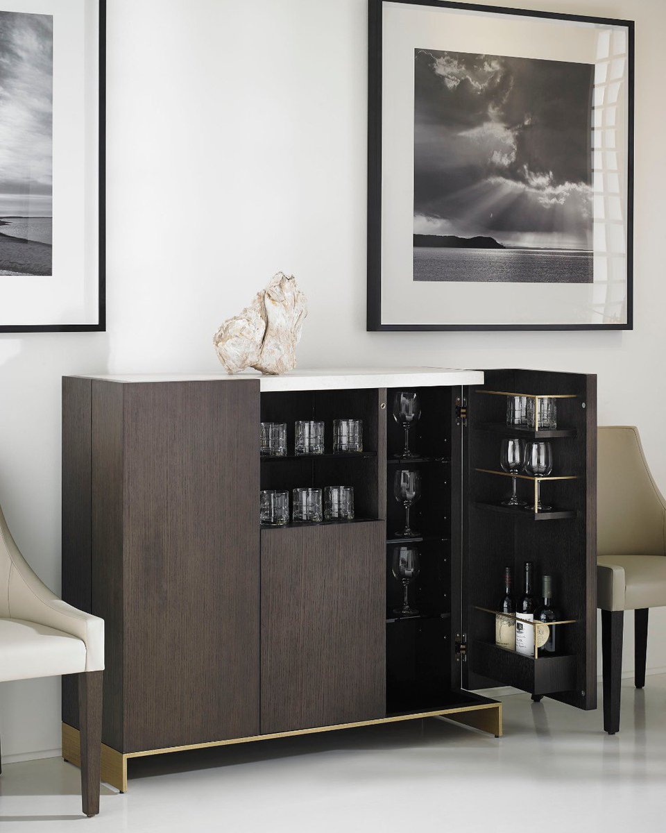 Decca_intl's tweet image. The Bar Cabinet (193005) from the #Objets collection is made of smoked oak with travertine top and bronze base. Elegant piece for modern interiors . #DeccaHome