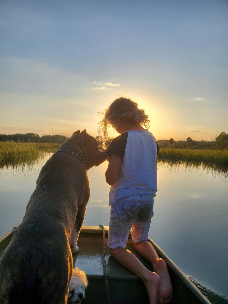 Unplugged.  Unbothered.  Happy. 🛶👨‍👩‍👦🌻 #LikeALady #Home #BackYardViews #Blessed #Family