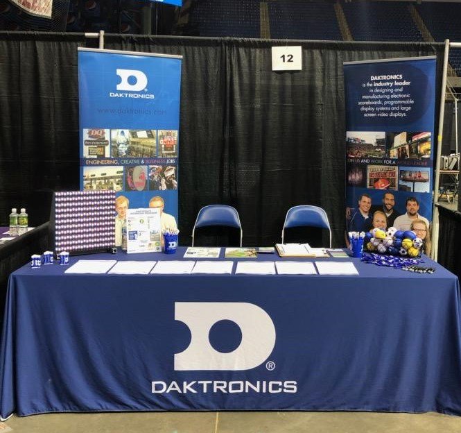 Daktronics's tweet photo. We are set up at the @ndsu_cac Fall Career Expo! Stop by and see us at booth 12 from 1-4 pm today @fdome to learn about what careers are available to you through Daktronics! #NDSUCareerExpo #DakLife #CareerEverywhere #NDSUintern https://t.co/xh2wvtA1mD