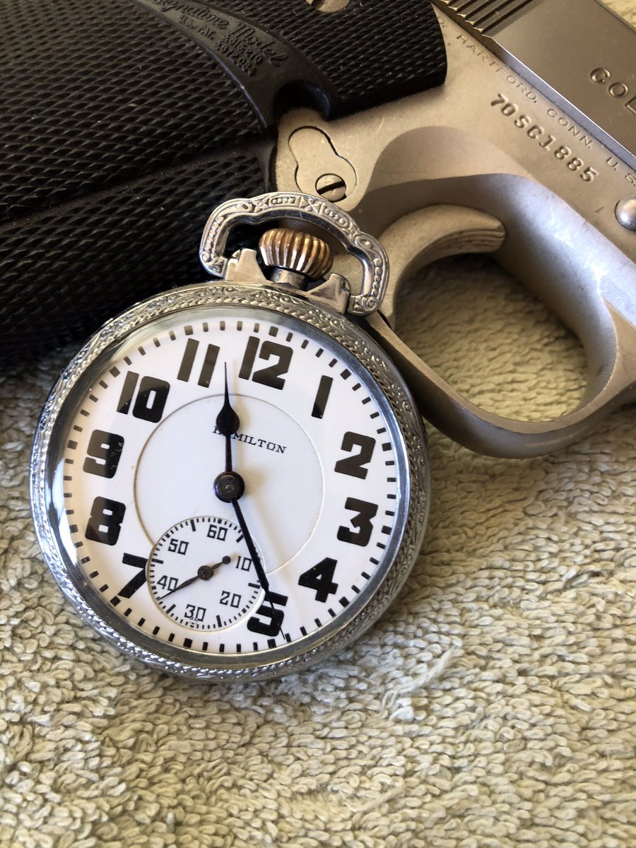 AntiqueTime's tweet photo. Guns and watches. This is what my life has been reduced to. My #ColtCommander #45ACP And a #Hamilton992 Pocket Watch I restored. Life is good. @BieBie_Ying @R6Tac https://t.co/mOYRXFjPkD