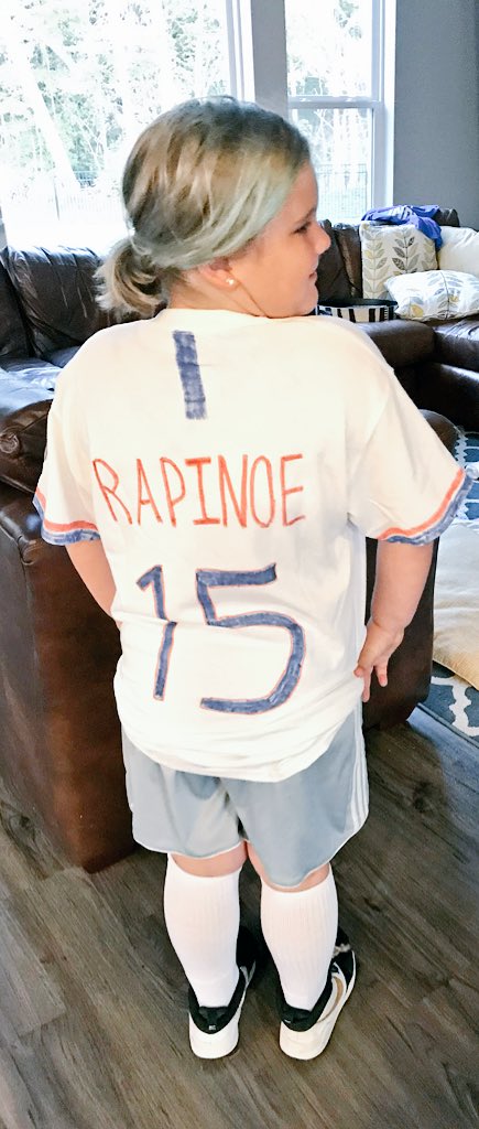 Superhero day at at school, so last night my daughter came home asking for a white shirt and white hair to transform into #MeganRapinoe ❤️ #notallsuperheroeswearcapes <a href="/mPinoe/">Megan Rapinoe</a>