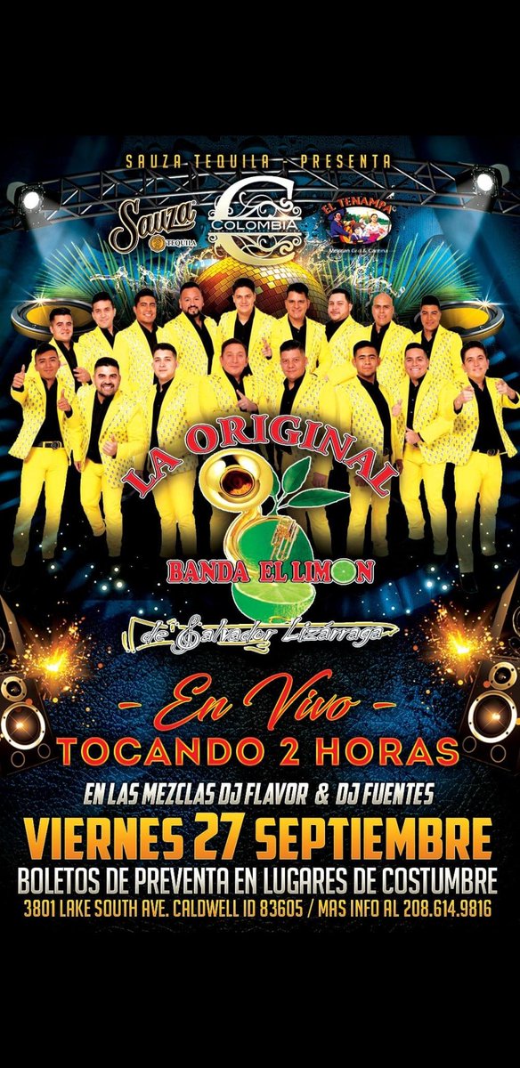OriginalLimonSL's tweet photo. Fin de semana ORIGINAL 🍋🥳
Vier 27 @colombianightclub Caldwell, ID.
Sab 28 #santamariaraceway Nipomo, CA.
Dom 29 #michefest2019 #visaliarawhidestadium Visalia, CA.
Dom 29 #lacabañanightclub Sacramento, CA.
#tourdeaquipalreal2019
#EsLaOriginal #EsElLimón
#oblrecords #oblmusic https://t.co/FZw1DyX6OE