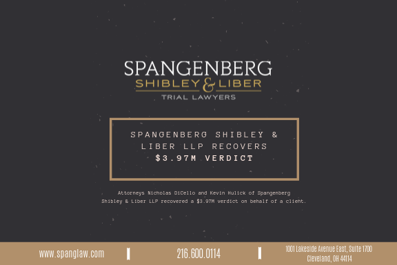 SpangenbergLaw's tweet photo. Attorneys Nicholas DiCello and Kevin Hulick of Spangenberg Shibley &amp; Liber LLP recovered a $3.97M verdict on behalf of a client. Learn more details of the case here: https://t.co/xEIkXkqhIT