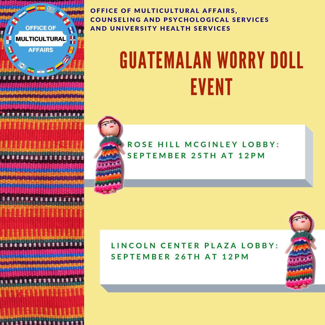 FordhamOMA's tweet photo. Come join OMA, CPS and University Health Services as we invite the Fordham Community to make their own Guatemalan Worry Doll. Here is a link to read more on what this tradition is and how it originated.  https://t.co/xVxH3amBOy  #FordhamUniversity #LatinxHeritageMonth https://t.co/tckYsfSnvG