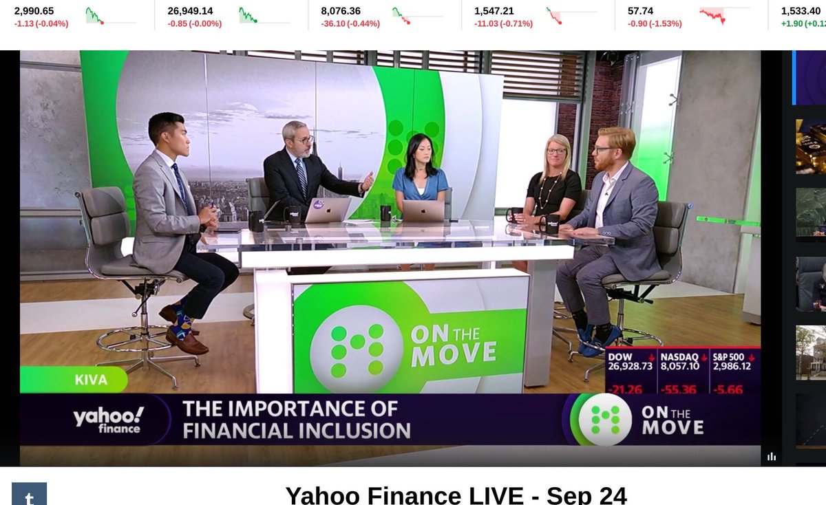 Kiva's tweet photo. Check it out! Our chief product officer Aaron Goldsmid made an appearance on @YahooFinance this morning to discuss the importance of global financial inclusion. https://t.co/HJHVXuNY0O