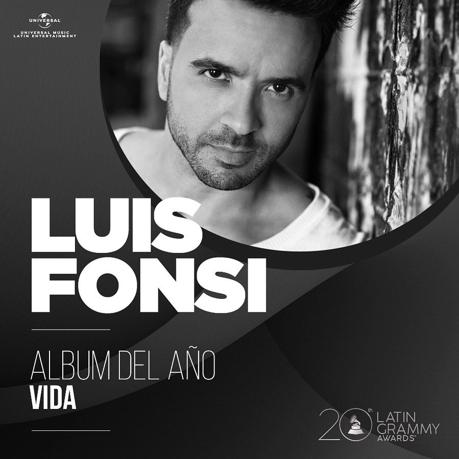 LuisFonsi's tweet photo. Que honor estar nominado al #LatinGRAMMY en esta categoría tan importante. Gracias a todos los que forman parte de este disco #VIDA. 🙌🏽 @latingrammys #AlbumDelAño https://t.co/nlVwjOQ0uF