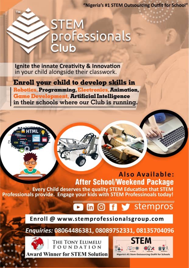 stempros's tweet photo. Every child deserves the kind of STEM exposure that the Nigeria's #1 STEM Outfit - STEM Professionals Ltd provides. Contact STEM Professionals anywhere you are in Nigeria and give your kids more opportunity to prepare for the future. #STEMProfessionals, #stempros, #STEMEducation https://t.co/p3uYykuGpc