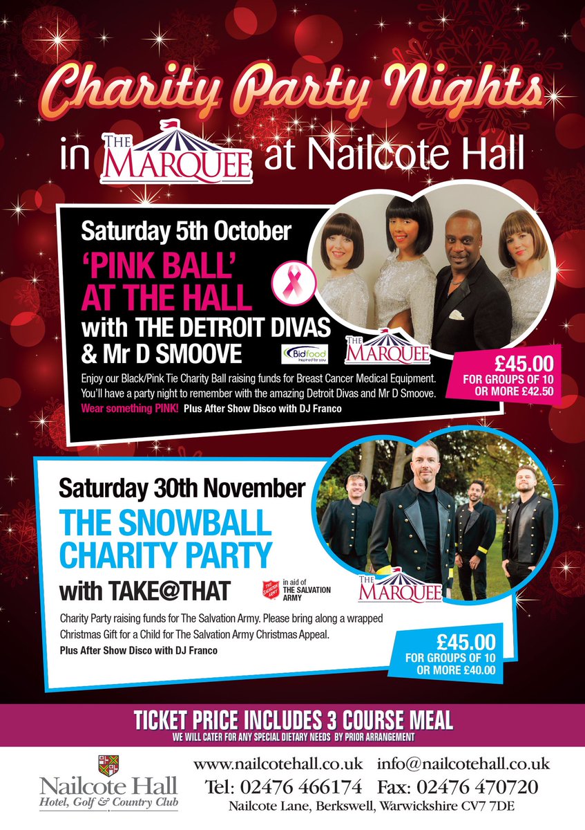 NailcoteHall's tweet photo. Don’t miss any of these great #partynights in #ricksbar and the #marquee at #nailcotehall this Autumn and #christmas - just call the Hall on 02476466174 to plan and book your #party at our party soon or click https://t.co/h3KYuHntQq to visit our #Events diary 💃🏻🕺 https://t.co/Ip6G8YSdwI