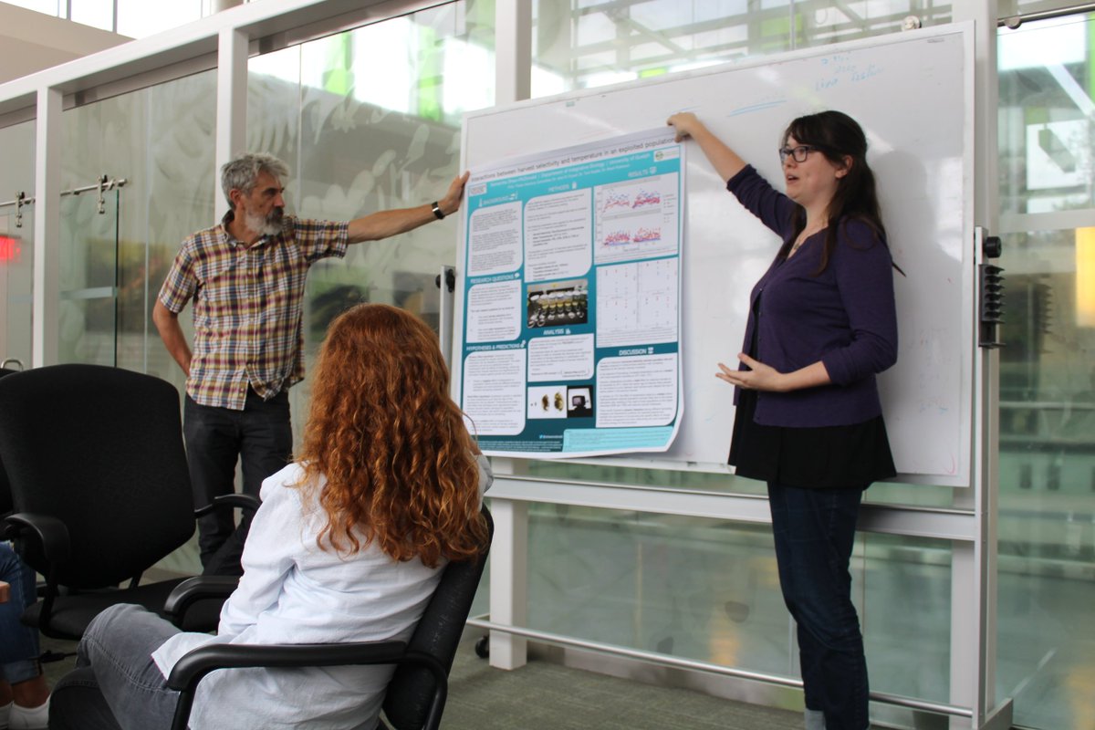 FryxellLab's tweet photo. Some action shots of our lab meeting yesterday. Our lab members, @Sharon_SnowJade a PhD Student and @SShawmcdonald a masters student, shared their oral and poster presentations to our growing lab team and held a discussion on the pros and cons of oral vs poster presentations https://t.co/QfgHqL9nDe