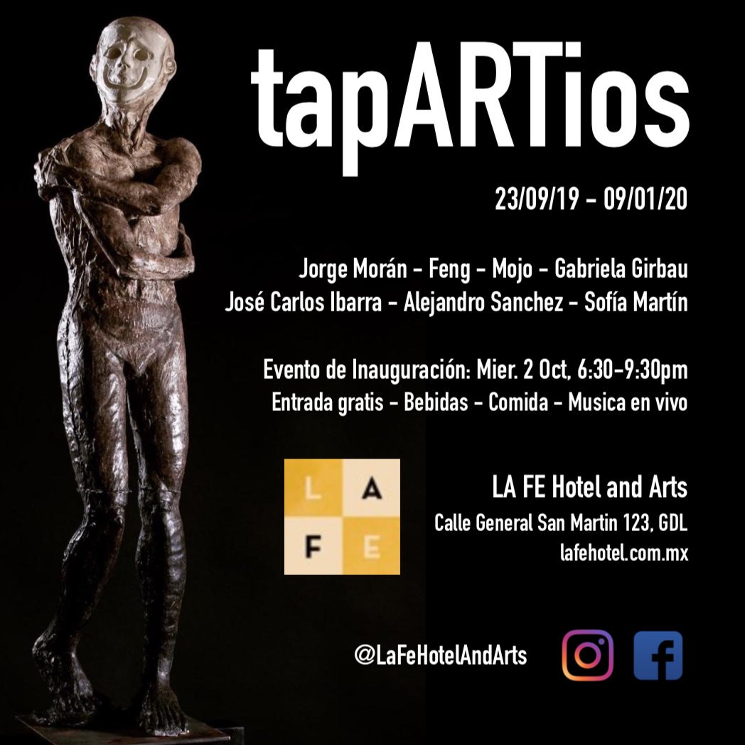 lafehotelandart's tweet photo. "tapARTios" Inauguracion 2 de octubre: Musica por cantante @Anadelgadillor – escucha en Spotify! Conducido por @JordLeonel, locutor de Hashtag en Jalisco Radio. Comida, bebidas, entrada gratis! Detalles: https://t.co/2Yuud3AH4B #tapARTios #HashtagJB #artegdl #tuenchapu #gdl https://t.co/6cPNuL5r72
