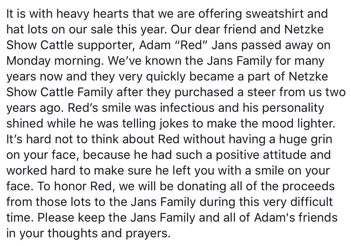 NetzkeCattle's tweet photo. Please check out the special lots we added to our sale to honor Adam “Red” Jans. The sale closes Thursday, September 26th on Show Stock Planet! https://t.co/G8oxvhnVwU https://t.co/MAuxStMVTr
