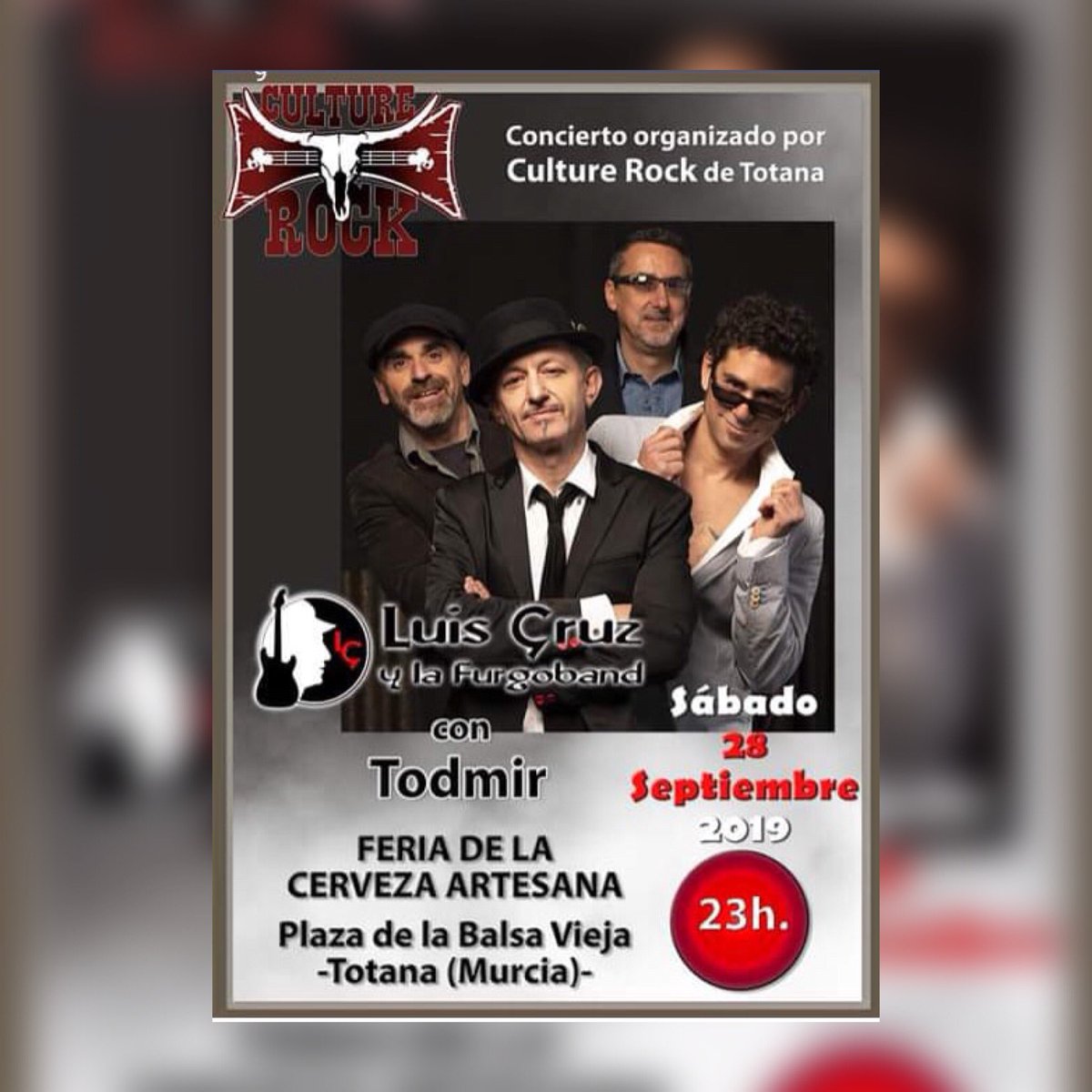 El próximo sábado 28 de septiembre tendré el honor de tocar con Luis Cruz y la Furgoband en la plaza de la Balsa de Vieja en Totana, Murcia, a las 23:00. Si les viene bien, acérquense. #luiscruz #furgoband #rockendirecto #milmanerasdevolveralhotel #culturerock