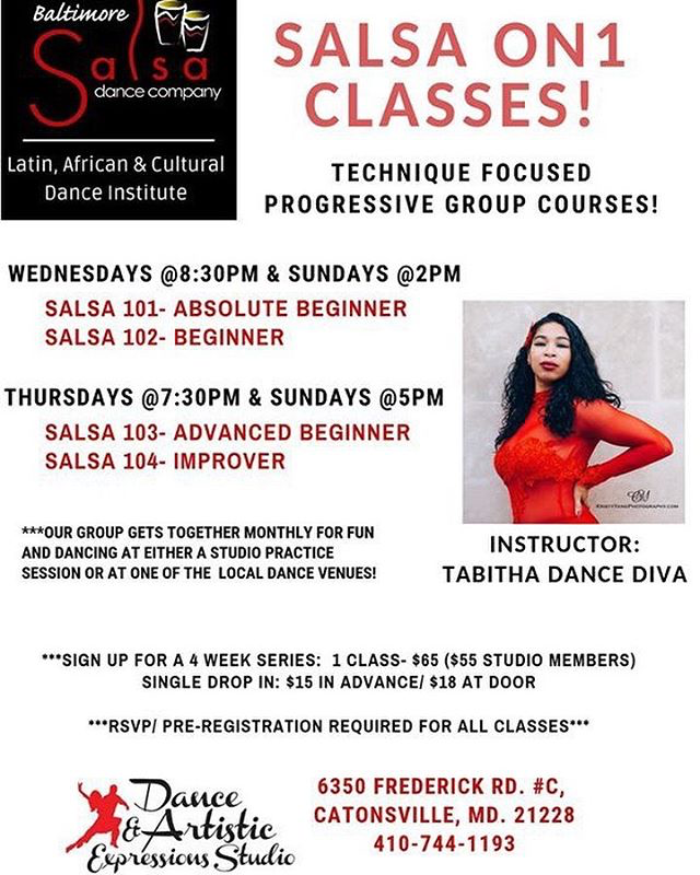 BmoreSalsaCo's tweet photo. TOMORROW! Salsa on1 progressive classes! Every Wednesday! 8:30pm- Salsa 101- Absolute Beginner &amp; Salsa 102 - Beginner! 
Sign up online at: https://t.co/MXtiBsXbvp 
#salsa #baltimore #catonsville #maryland #dance #salsaon1 #baltimoresalsadanceco https://t.co/xz7MQjLAa4