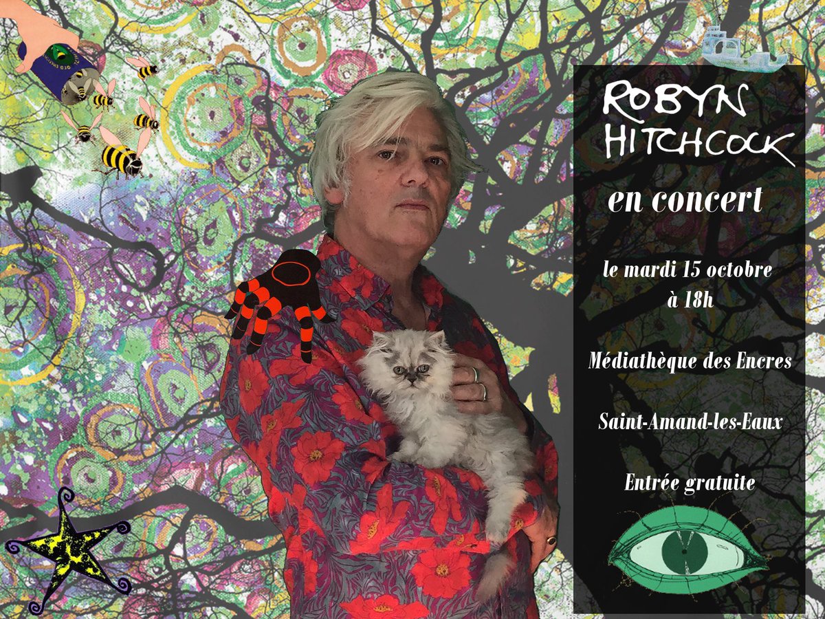 RobynHitchcock's tweet image. SAINT-AMAND-LES-EAUX, FRANCE: me voilà Octobre 15, avec mon chat fantôme, mes yeux et mes  abeilles - vas-y, mes braves - vive  l’EU! @SebLeCabon