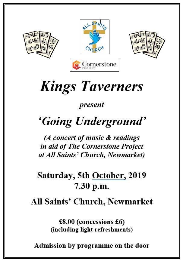 The wonderful Kings Taverners, a concert of music and readings at      All Saints on Saturday 5th October  
Tickets on the door 

🎶🎼 😊😊 #allsaintscornerstone #newmarket #arts #music