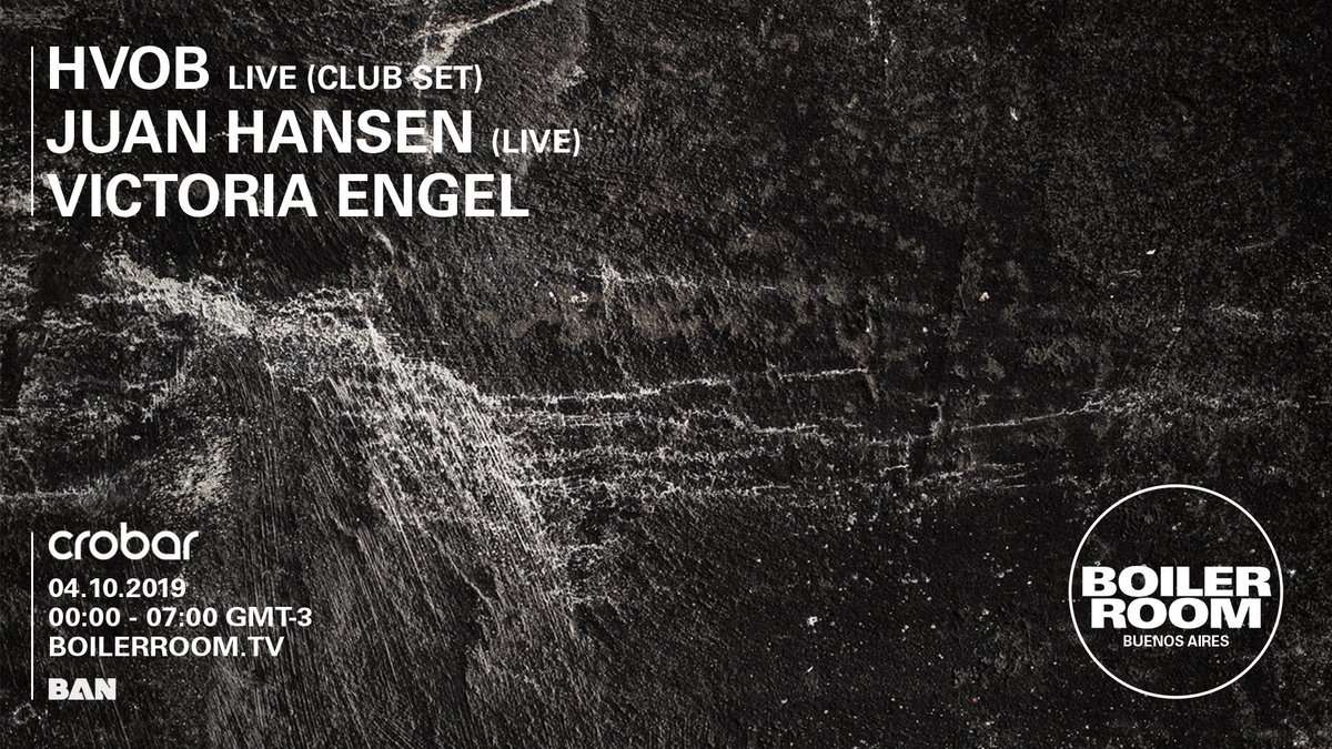 . <a href="/boilerroomtv/">BOILER ROOM</a> vuelve a Buenos Aires para celebrar <a href="/CrobarClub/">Crobar Club!</a> , uno de los espacios con más historia del país. Se presentará <a href="/HVOB_official/">HVOB</a>  Juan Hansen y <a href="/victoriaengel_/">Victoria Engel</a> 

Entradas a la venta en: ticketek.com.ar/boiler-room/cr…