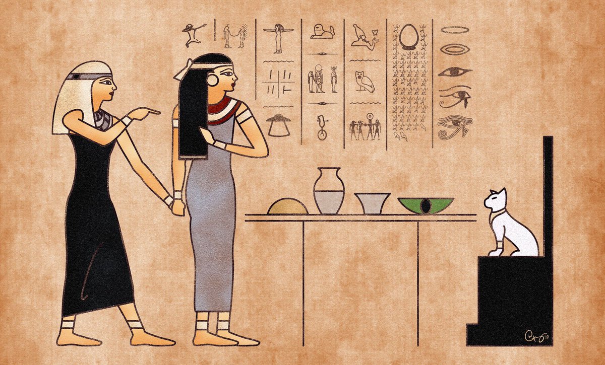 heiroglyphic-style illustration of several memes.