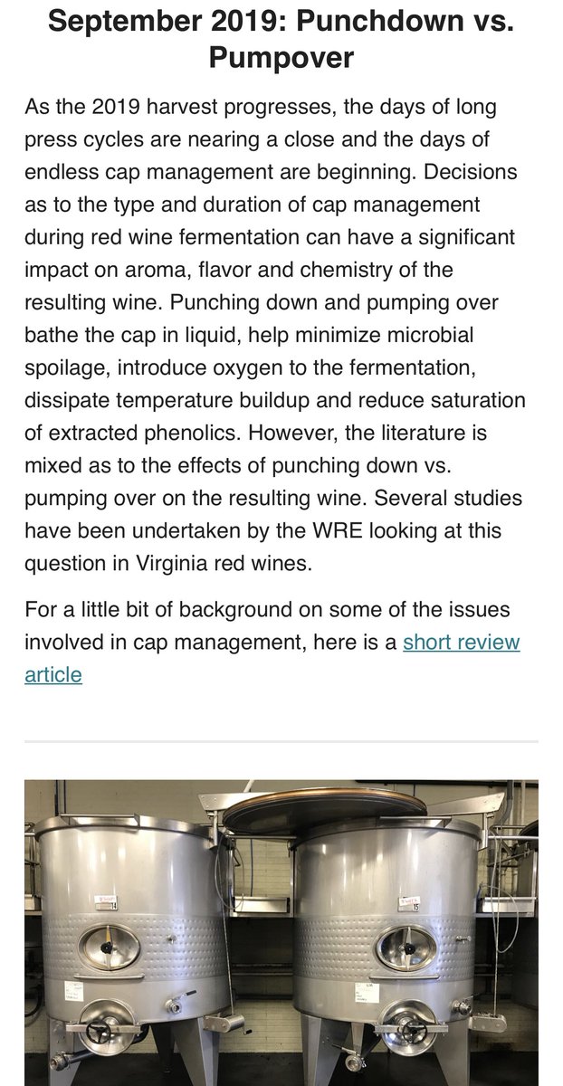 VAWREx's tweet photo. Our September newsletter is out, with background information on cap management and links to result summaries. Also information on how to taste some experiments results! https://t.co/LDDkHVGrCO #wineeducation #wineexperiments #punchdown #pumpover #capmanagememt #vawine https://t.co/lXMyNG1UPs