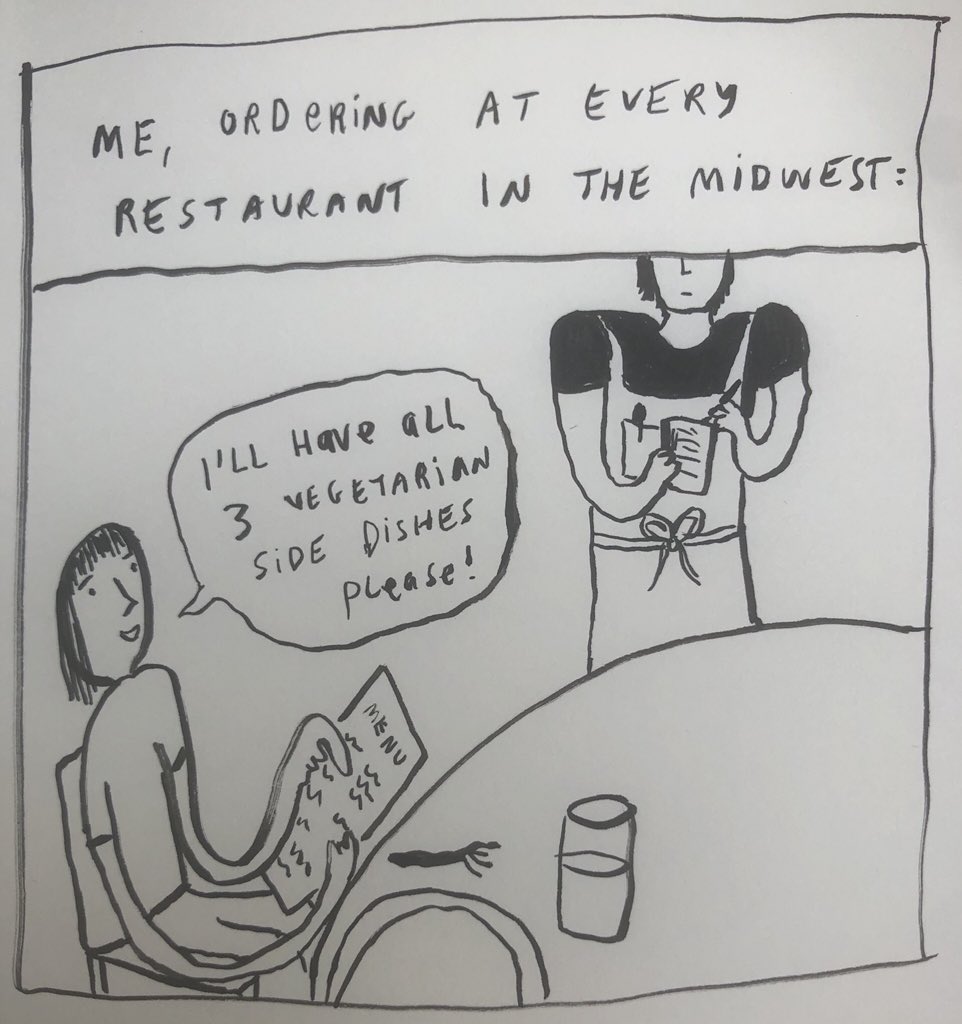 frankiecosmos's tweet image. Me ordering at every restaurant in the Midwest: