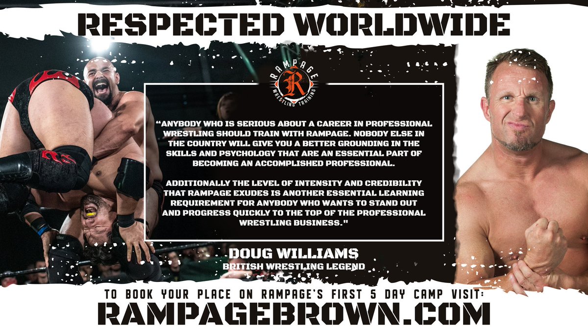 RampageTraining's tweet photo. British Wrestling legend Doug Williams explains why you should train with @RampageBrown!

Sign up NOW for Rampage's weeklong training camp at https://t.co/Jfo4NmJx3i ! 

#RespectedWorldwide https://t.co/lLusPjhzLA