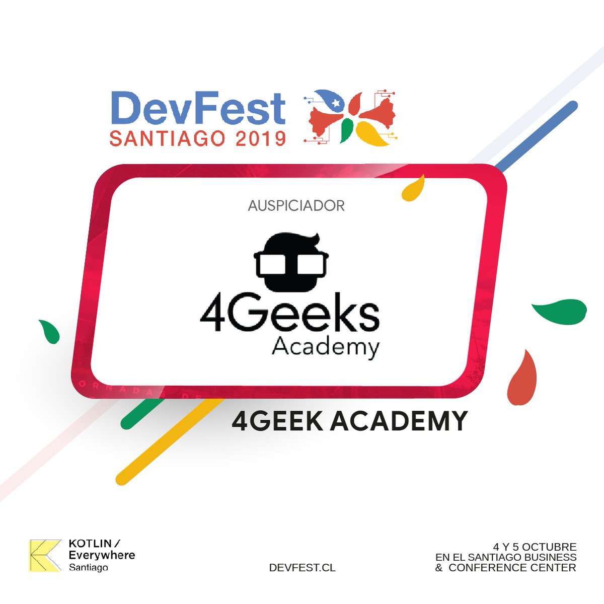 La gente bacán de <a href="/4GeeksAcademy/">4Geeks Academy🇺🇸</a> se sube con nosotros al DevFest Santiago 2019! Muchas gracias por confiar en este proyecto! Ya no queda nada, ojalá no te lo cuenten! devfest.cl
#gdg #devfest19 #devfestsantiago