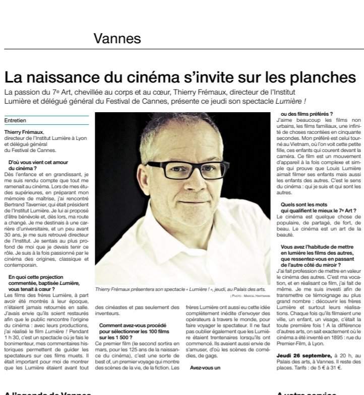 LEHALLEMarieSo's tweet photo. On va vivre un beau et grand moment. On a beaucoup de chance de découvrir ce #film à #Vannes #cinema @InstitutLumiere #ThierryFrémaux @FestLumiere #Lumière @OuestFrance_56 @ScenesduGolfe https://t.co/0IXnFTabXb