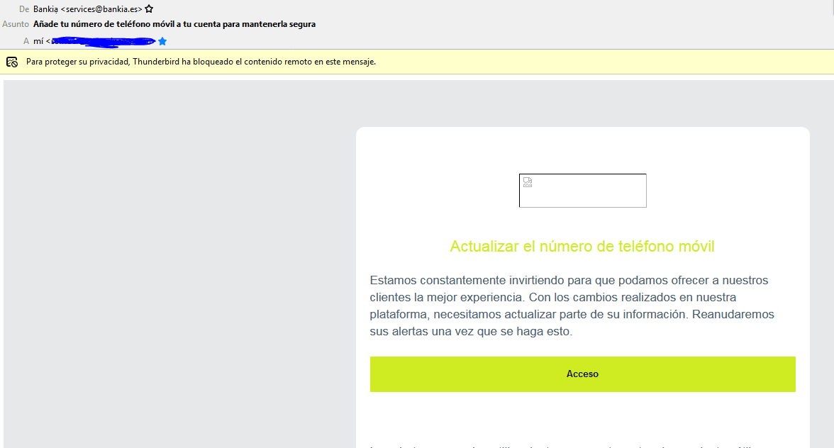 Samuel_Parra's tweet photo. Peligroso phising haciéndose pasar por @Bankia y que ha superado los filtros de Gmail; nótese el puntito debajo de la "a" en el nombre del remitente aunque no en la dirección. https://t.co/09NWxrzzXU