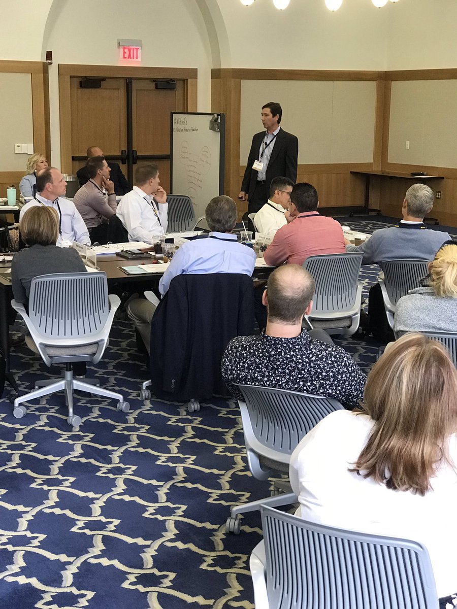 NDExecED's tweet photo. Participants are discussing foresight & innovation today with Sam Miller during Mod 3 of Certificate in Executive Management. One of the discussion prompts was: “Any useful idea about the future should appear to be ridiculous.” Jim Dator, Futurist #NDExecEd #innovation https://t.co/3QMGl20Wil