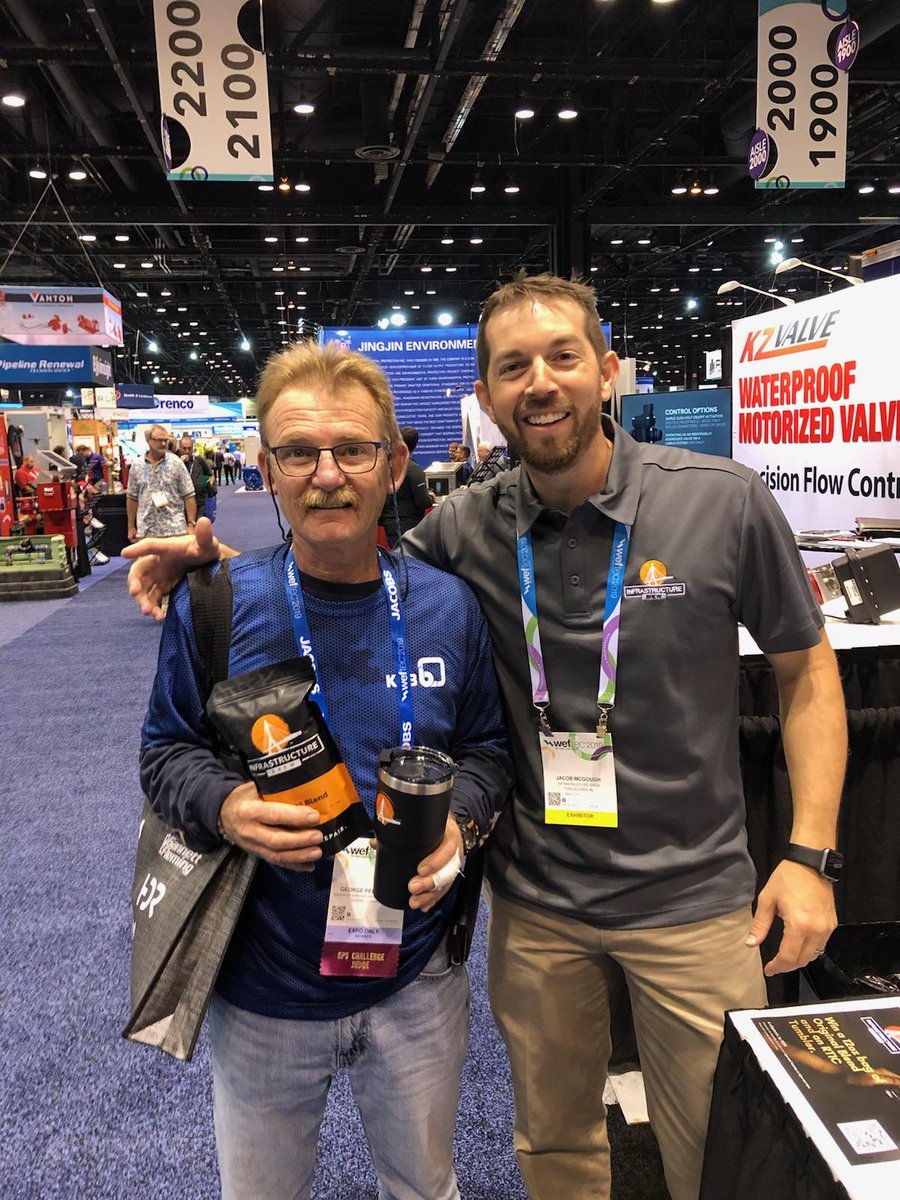 EmpoweringPumps's tweet photo. One of the #OpsChallenge Judges won some delicious @infrabrew coffee, of which a portion of sales proceeds benefit #water infrastructure projects! Congrats on winning, George Pelzowski! #WEFTEC19 #PumpTalk https://t.co/67ChkgODKU