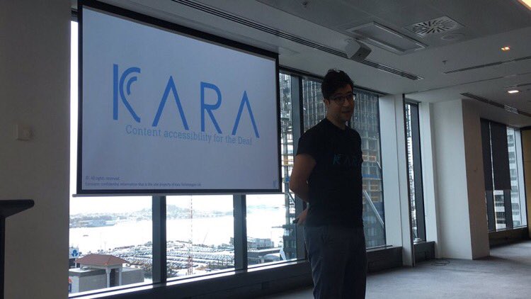 1st venture to pitch today is Kara Tech - improves accessibility for the Deaf by presenting content &amp; information in sign language using a hyper-realistic avatar backed with an AI engine. Make content accessible to the Deaf all around the world #impactinvesting <a href="/Kara__Tech/">Kara Technologies</a>